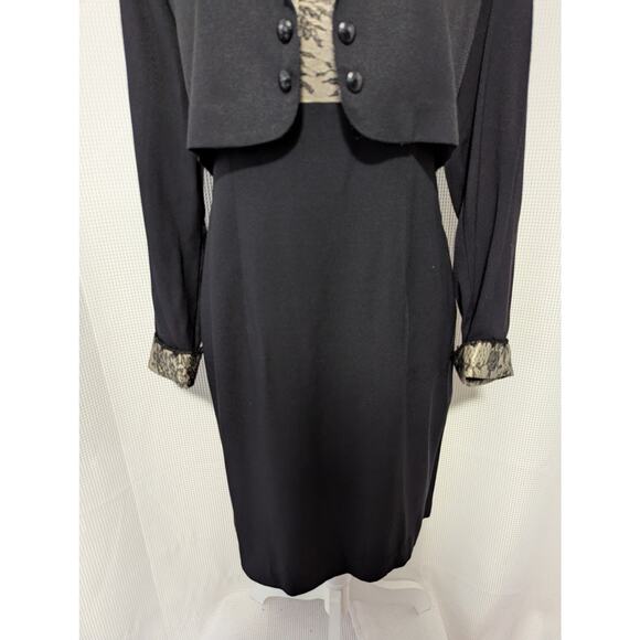 JOHN ROBERTS! 2 PIECE BLACK AND GOLD LACE TRIMMED TANK DRESS SUIT SET! SZ 6 - Picture 4 of 9